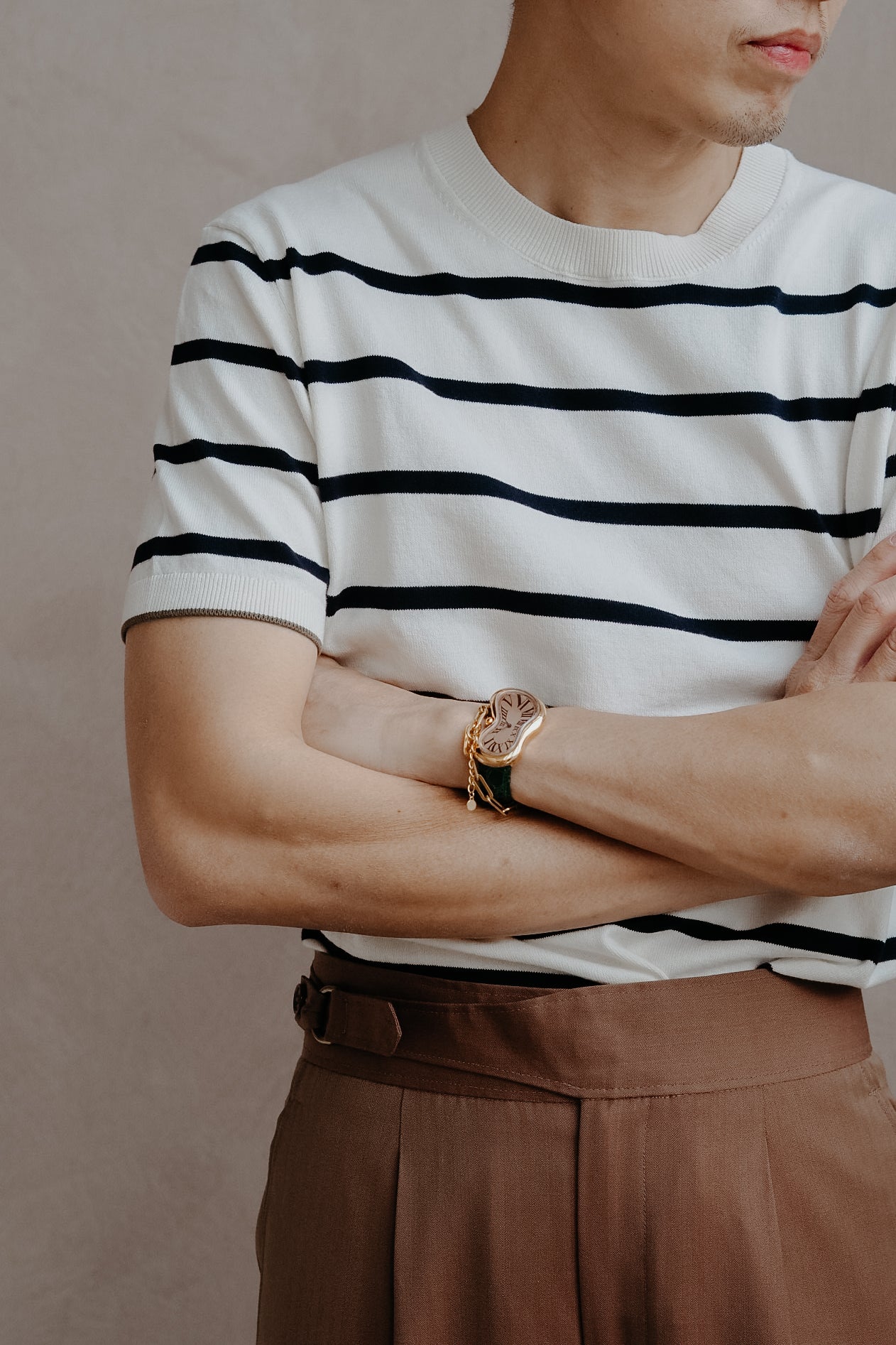 Knitted Stripes Shirt in Crème