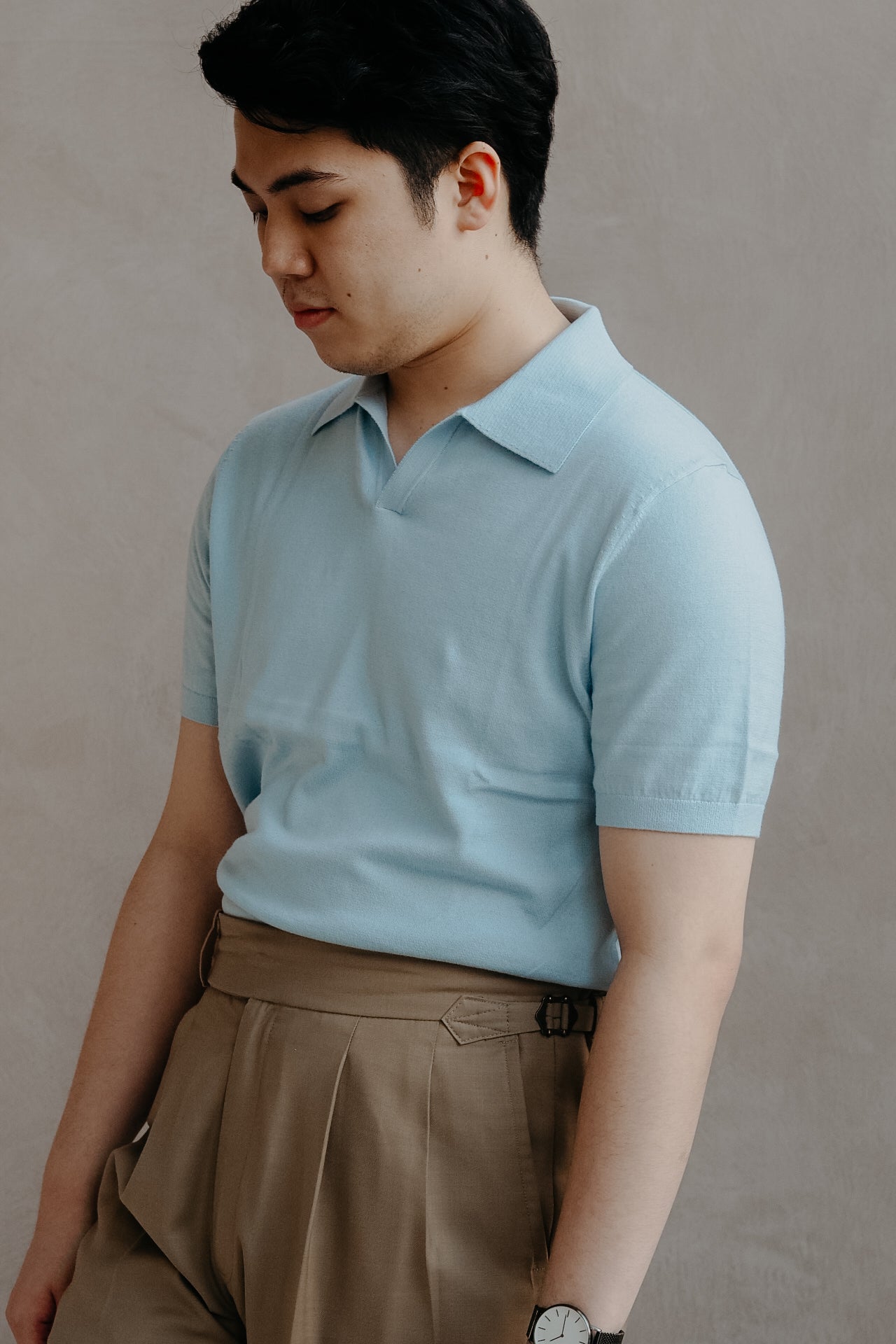 Light Azure Buttonless Polo Shirt