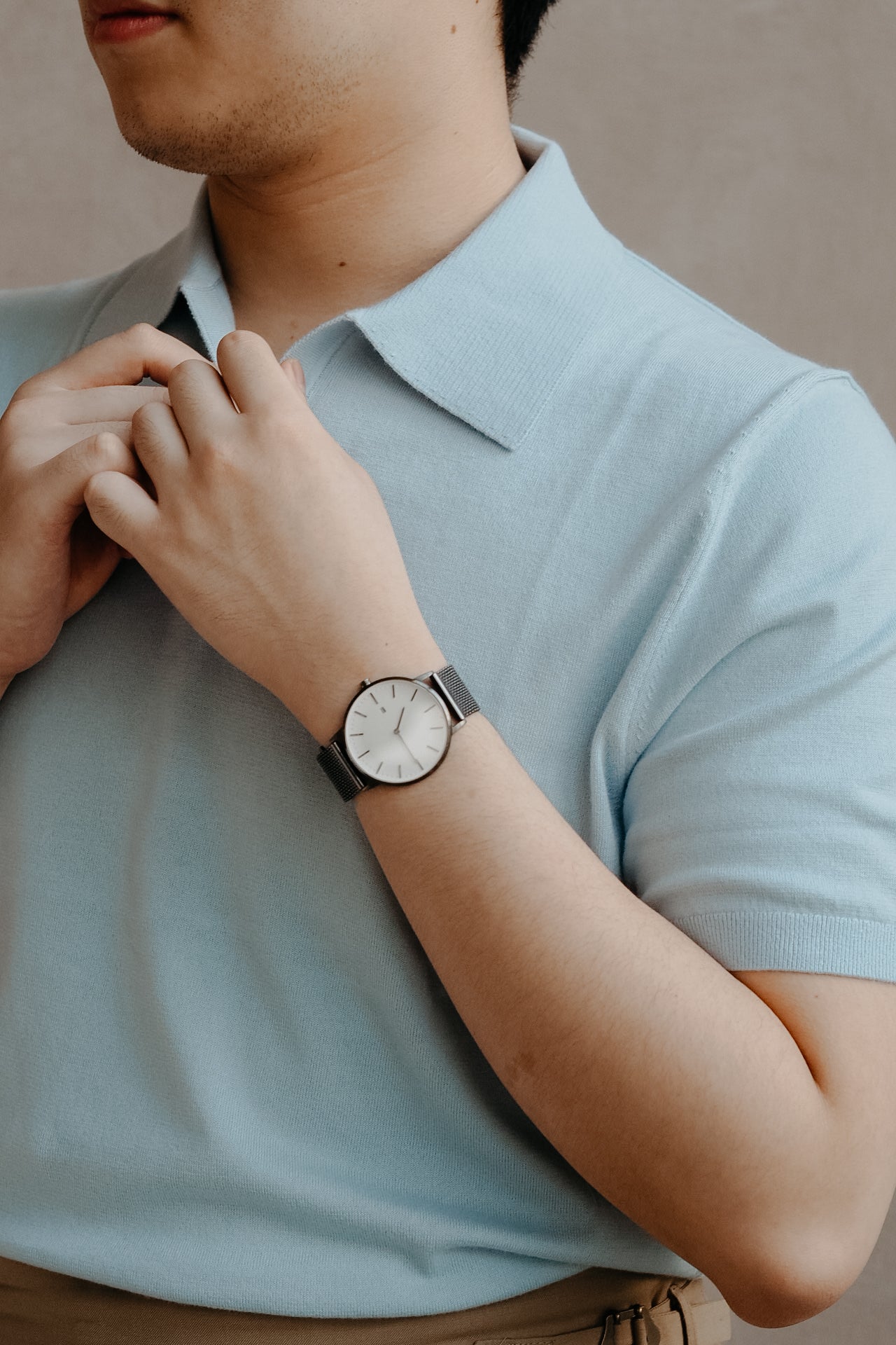 Light Azure Buttonless Polo Shirt
