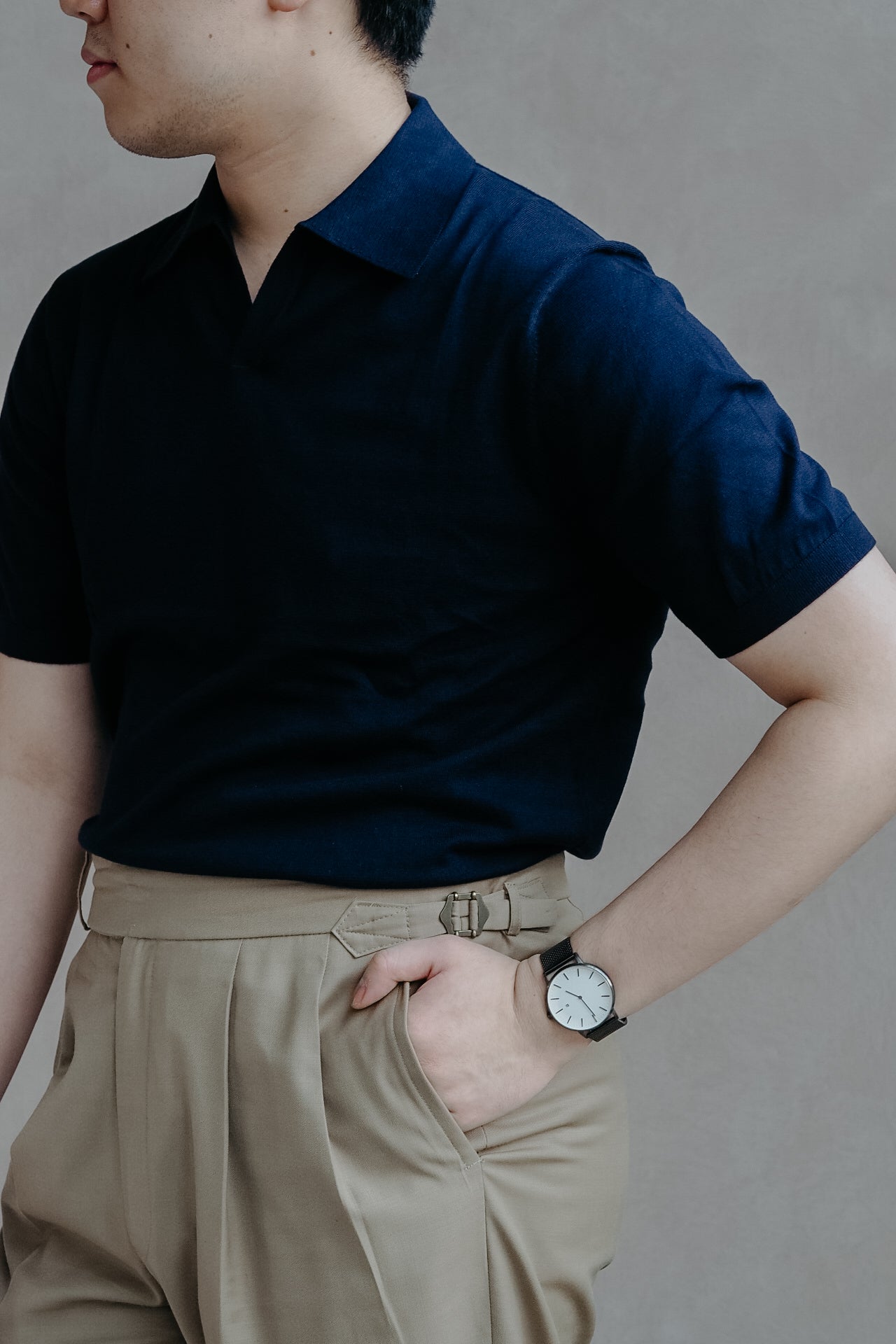 Oxford Blue Buttonless Polo Shirt