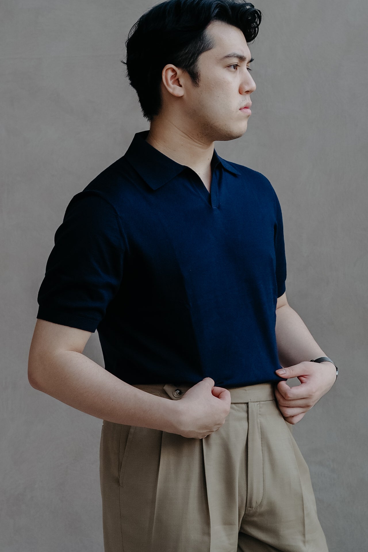 Oxford Blue Buttonless Polo Shirt