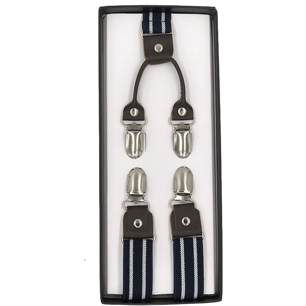 4 Prong Clip-On Suspenders-(White Stripe) - Assemble Singapore