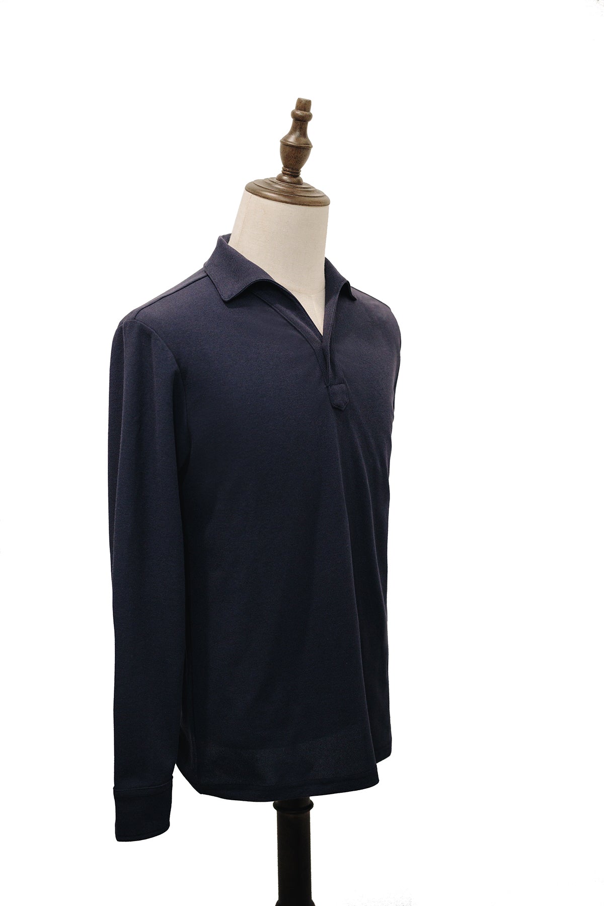 One Piece Collar Polo Tee Long Sleeve - Blue - Assemble Singapore