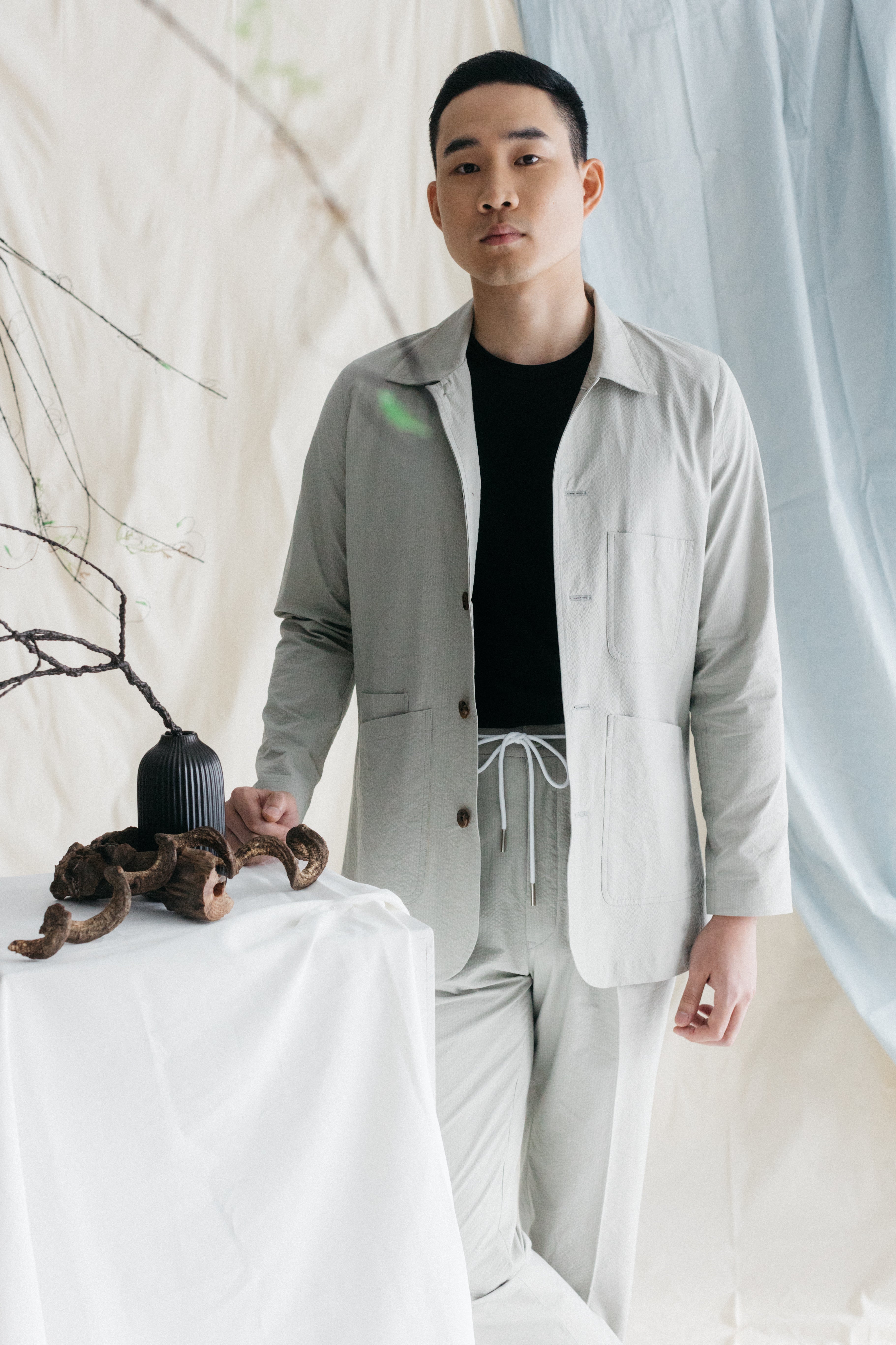 Nevada Sky Seersucker Camp Collar Shirt Jacket