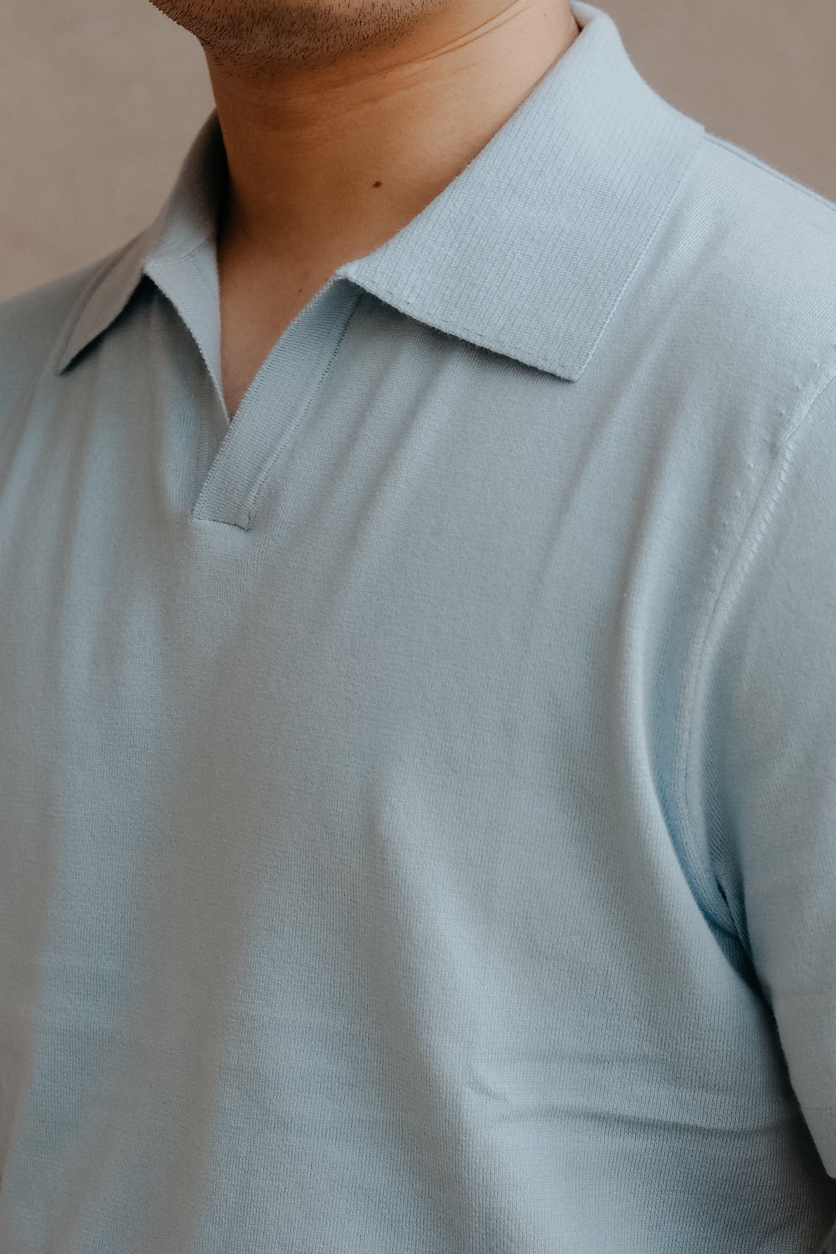 Light Azure Buttonless Polo Shirt