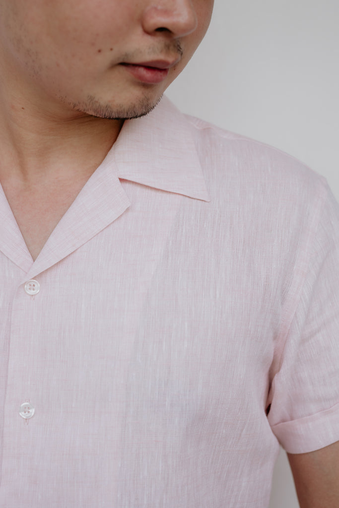 Pale Pink Short Sleeved Linen Camp Collar Shirt - Assemble Singapore